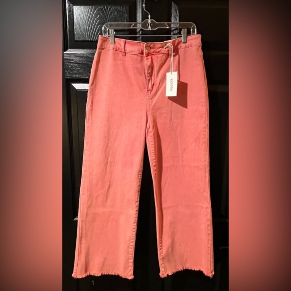 Zenana Outfitters Coral Pink Wide-Leg Jeans